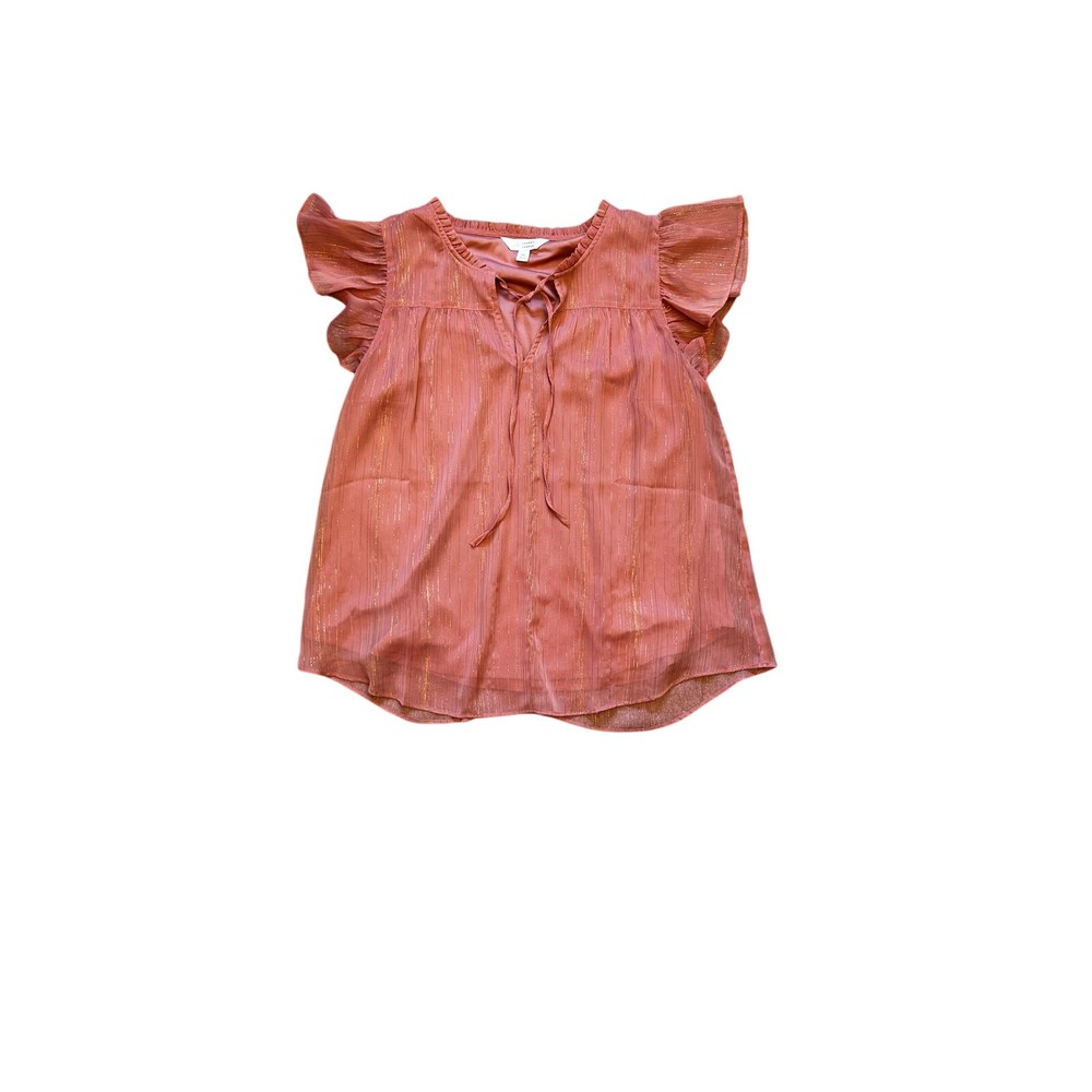 Lauren Conrad Pink Shimmer Ruffle Sleeve Blouse Size M