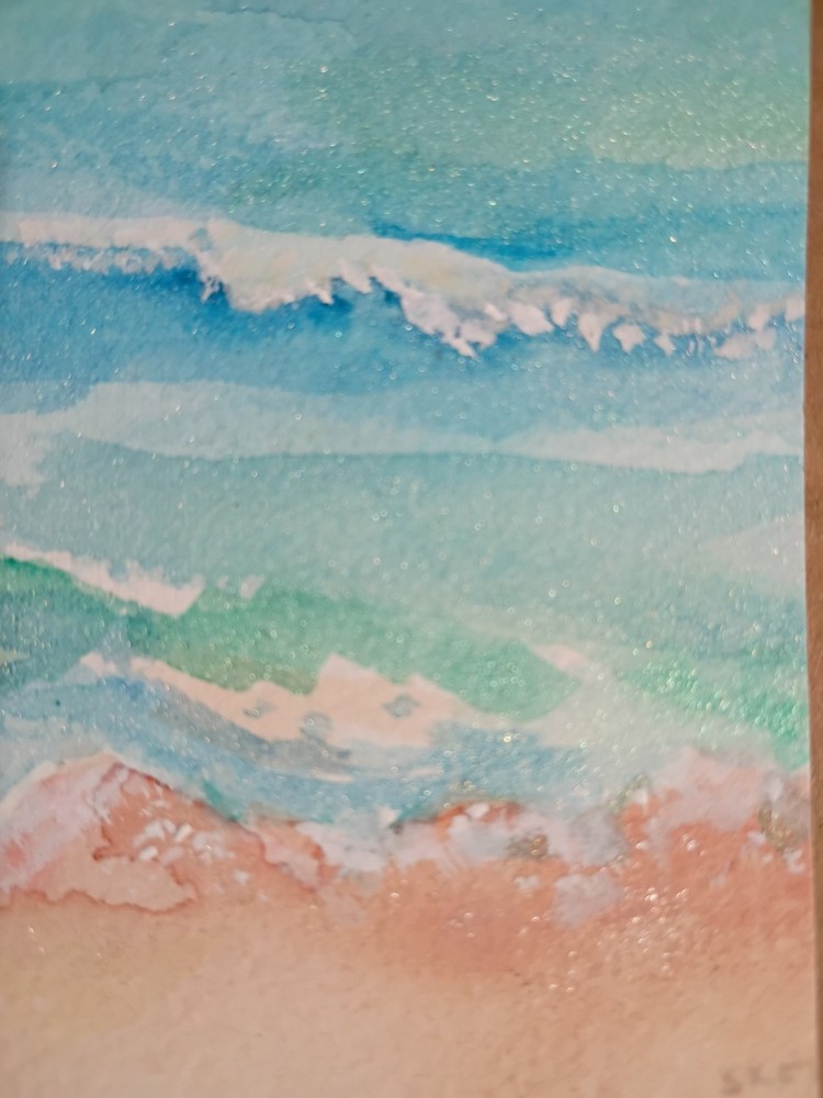 Original ACEO art Seascape, Ocean, Beach View, Waves, Vertical, Sharon Foster