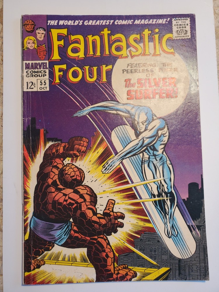 Fantastic Four #55 (1966) - Classic Thing vs Silver Surfer - Rare White Pages