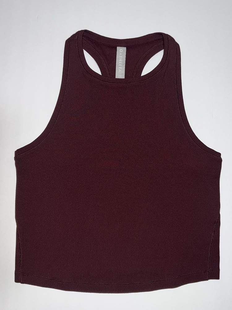Athleta Seamless Tank Top Red Maroon Racerback Rib Workout XS Cropped Lululemon