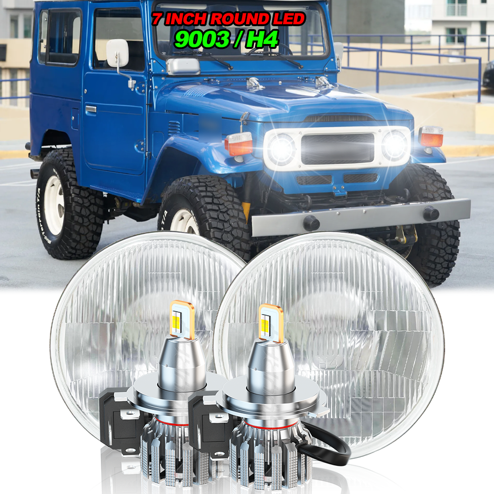 Pair 7inch Round Led Headlights For TOYOTA LAND CRUISER FJ40 FJ60 J80 1965-1985