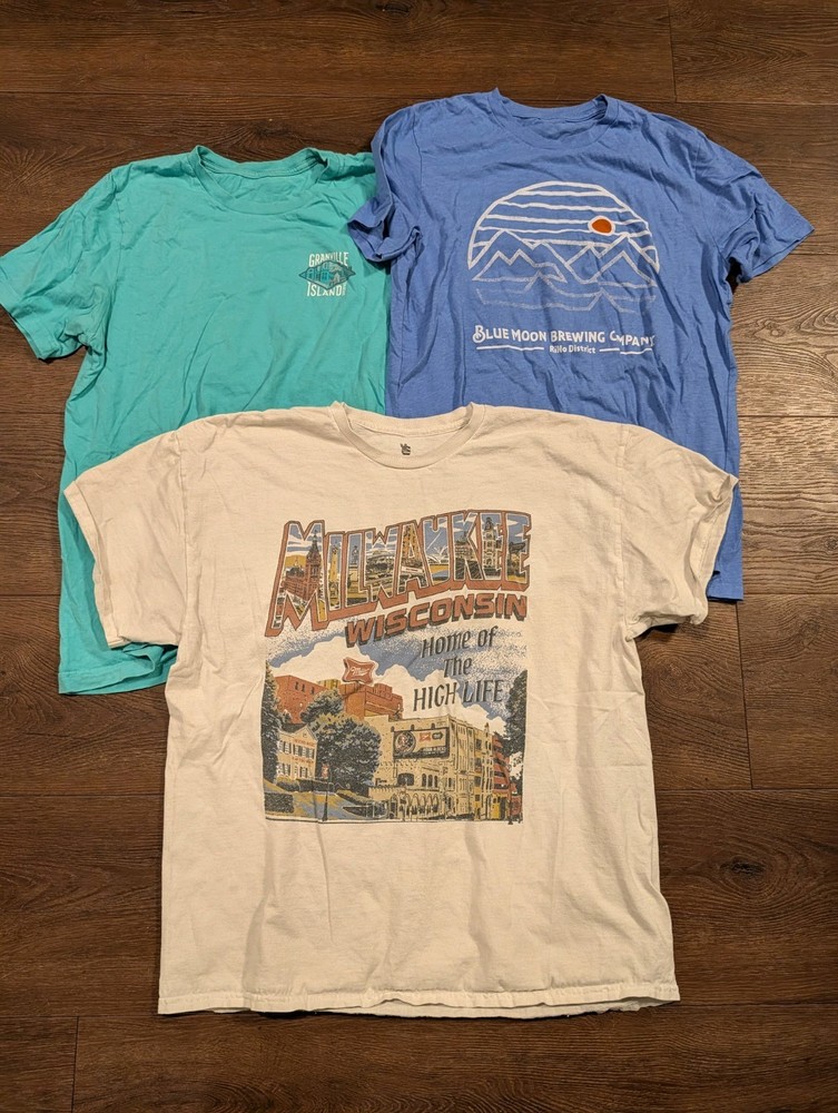 Men's Size Large Assorted Beer Tee Shirts Set Of 3 Blue Moon Miller Granville
