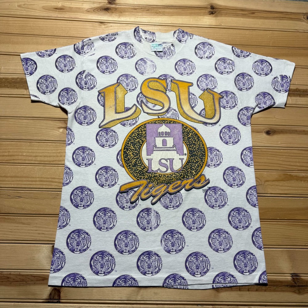 Vintage 90s LSU Tigers Louisiana State University All Over Print Shirt USA Large
