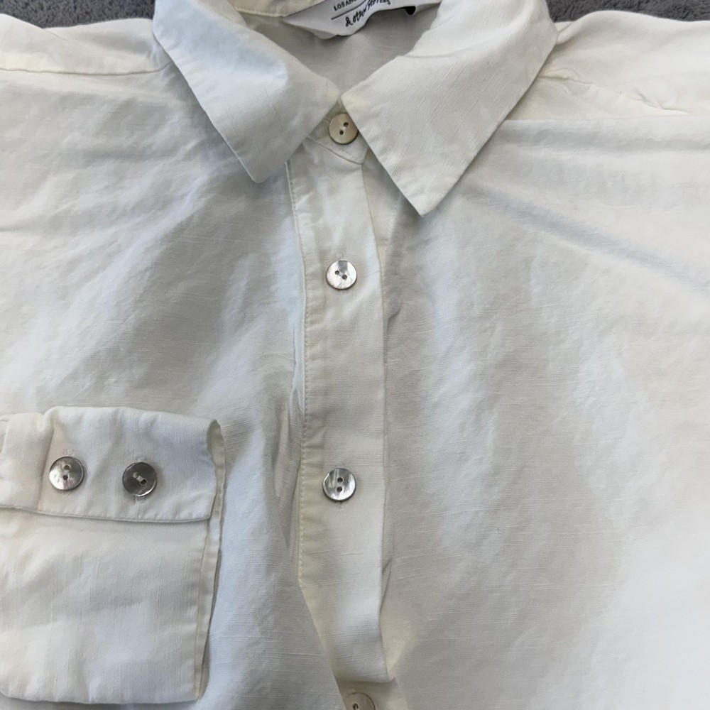 & Other Stories Blouse Women 8 White Cropped Button Front Elastic Hem Linen Blen