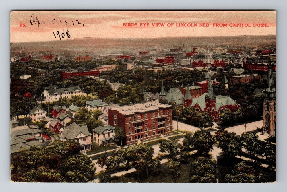 Lincoln NE-Nebraska, Aerial Of City Area, Capitol Dome Souvenir Vintage Postcard