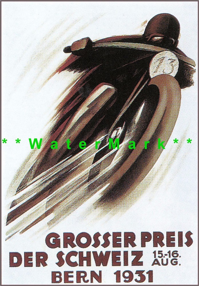 Motorcycle Racing 1931 Grosser Preis Bern Switzerland Vintage Poster Print