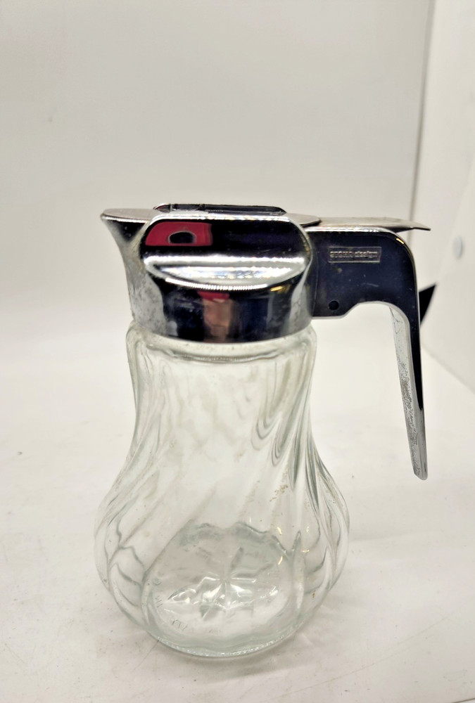 Vintage Glass Syrup Dispenser Made in Germany Chrome Top Ribbed Swirl Diner MCM