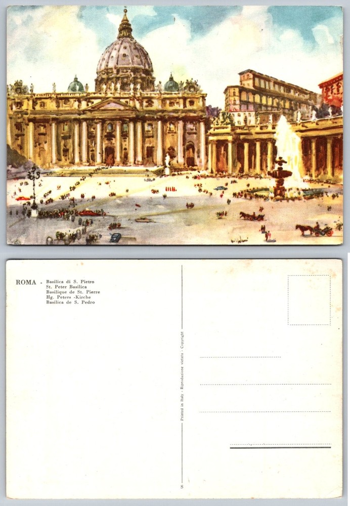 Vintage Rome St. Peter's Basilica Vatican City Postcard Italy Art Print