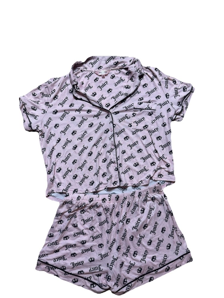 Juicy Couture Light Pink Soft Pajama Set Women’s Sz L Pink Crown Preppy Romantic