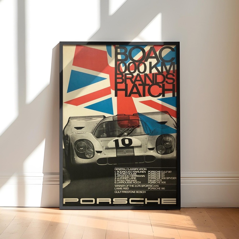 Porsche 917 Poster Wall Art Brands Hatch 1000km Racing Canvas Vintage Car Decor
