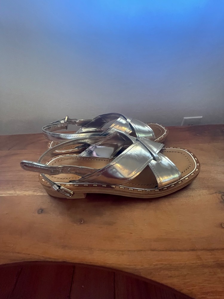 Prada Women’s Metallic Silver Leather Sandals Size 41