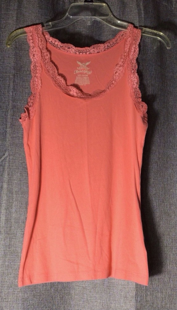 Faded Glory Coral Lace Trim Y2K Style Baby Doll Feminine Fairy Whimsy Tank Top
