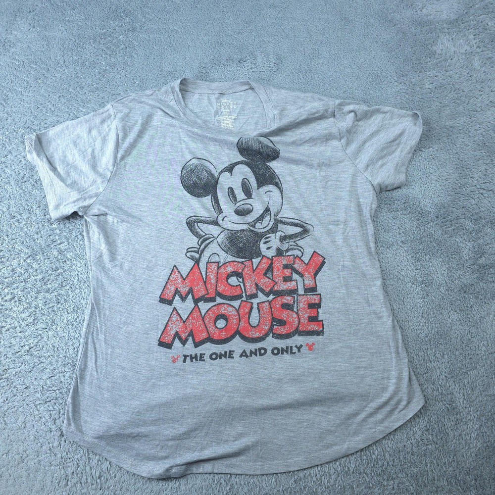 Disney Mickey Mouse Shirt Womens 2XL Gray The One and Only Graphic Tee Crewneck