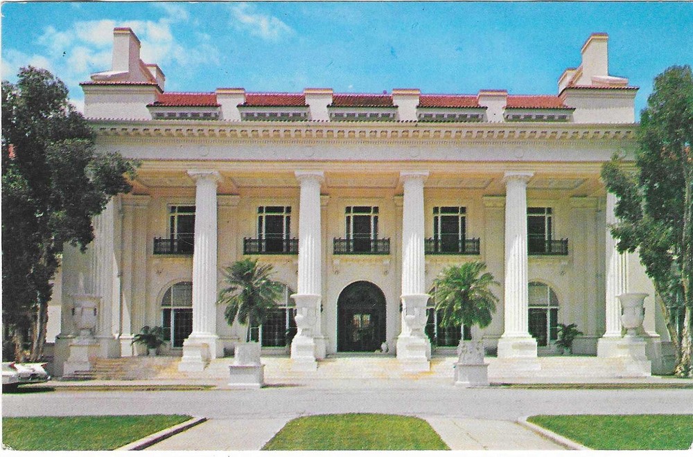 Vintage Florida Chrome Postcard Palm Beach Henry Flagler Museum Whitehall Way
