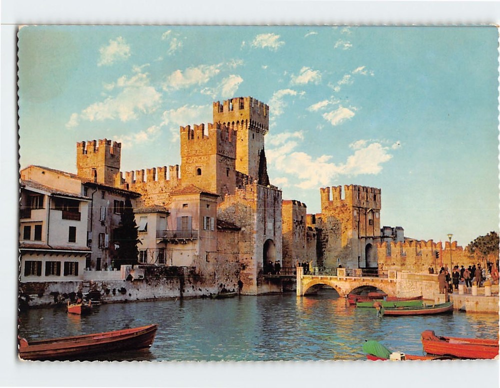 Postcard Castle in the ghibellin style on the Lake of Garden Sirmione Italy