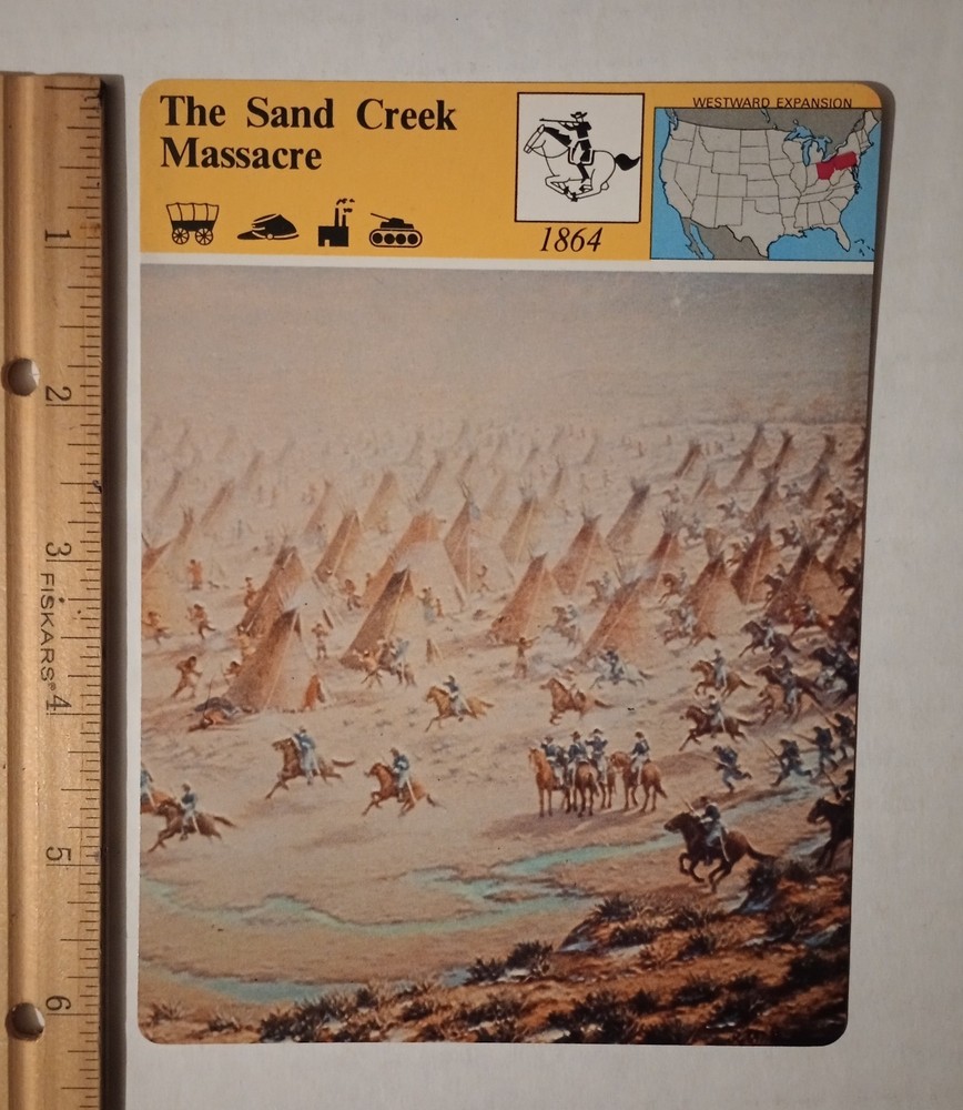1979 Panarizon Sand Creek Massacre 1864 Calvary Attack Indians Large Card Vtg