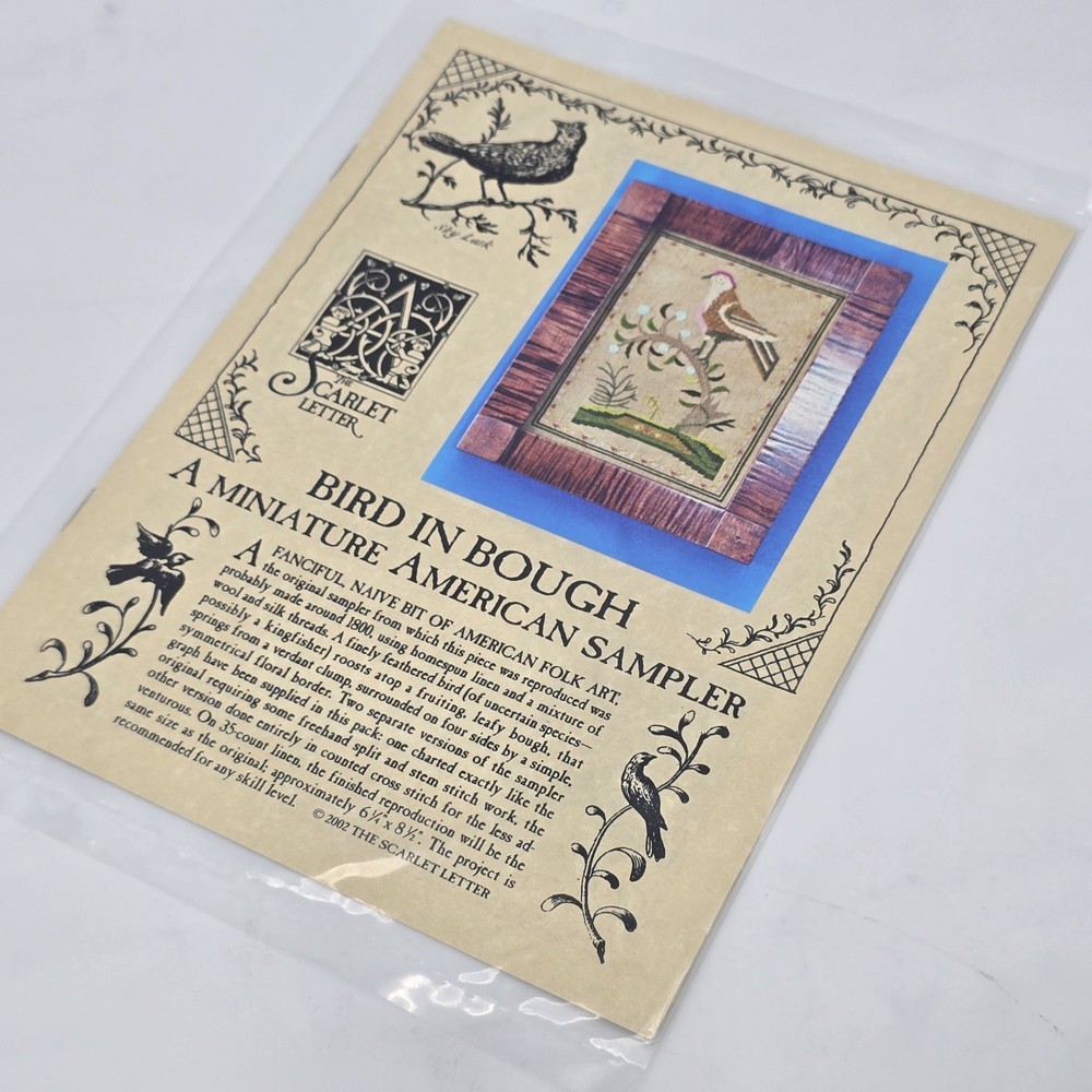 The Scarlet Letter Bird in Bough Miniature American Sampler Cross Stitch Chart