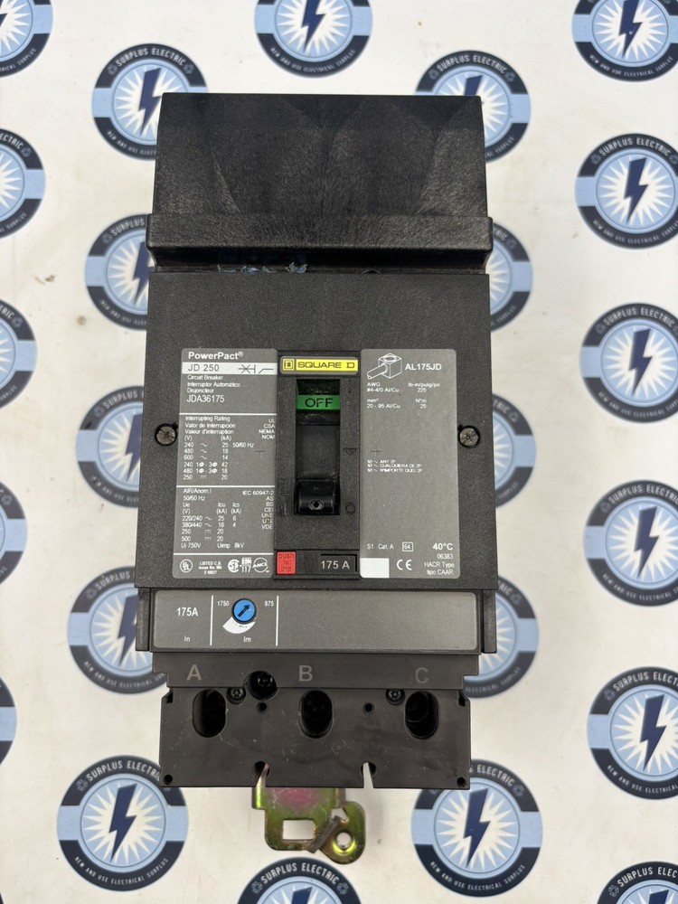 Square D JDA36175 PowerPact I-Line 175A 600V - JD 250 Circuit Breaker ￼