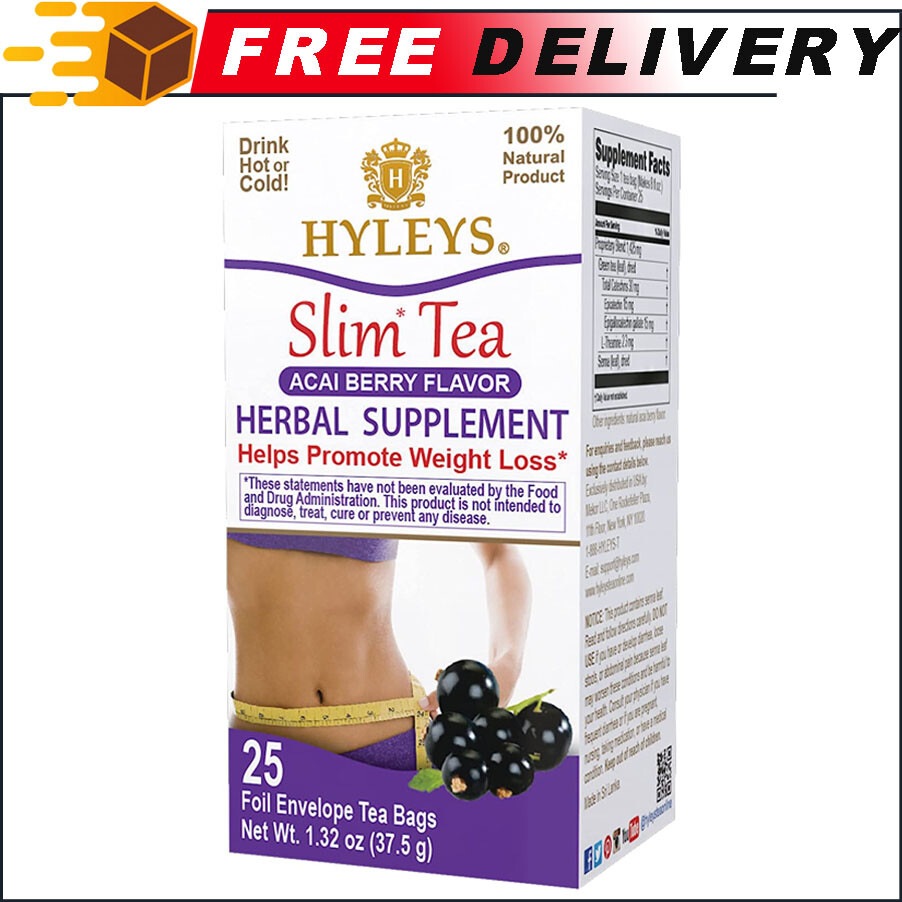 Hyleys Slim Tea Acai Berry Weight Loss Herbal Supplement Cleanse & Detox 25ct-image