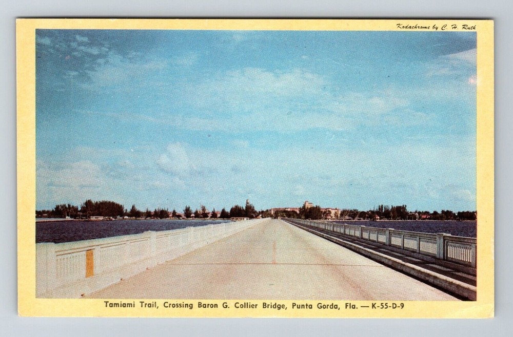 Punta Gorda FL-Florida Tamiami Trail Crossing Over The Bridge Vintage Postcard