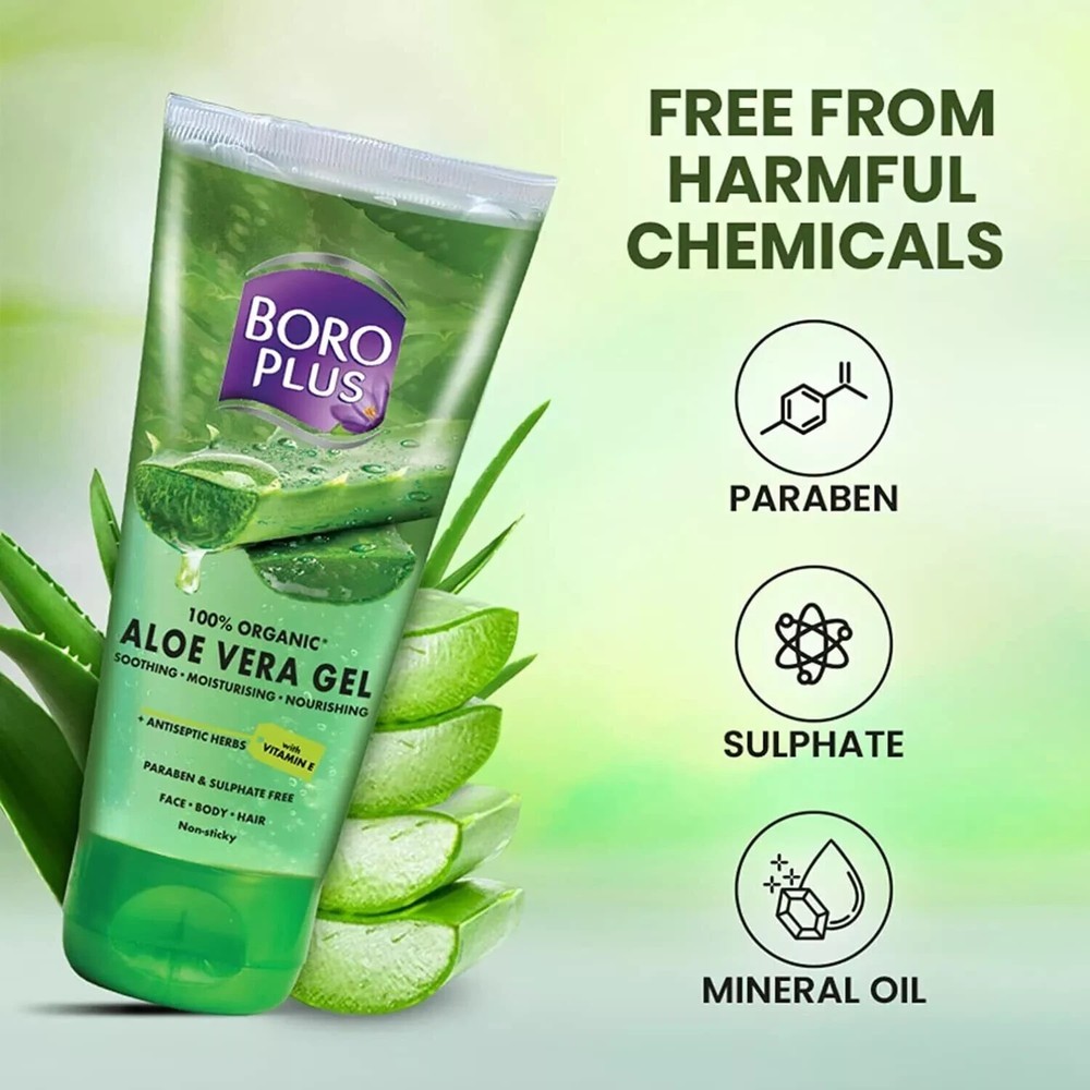 BoroPlus Aloe Vera Gel - 100% Organic for Skin & Hair - 150ml