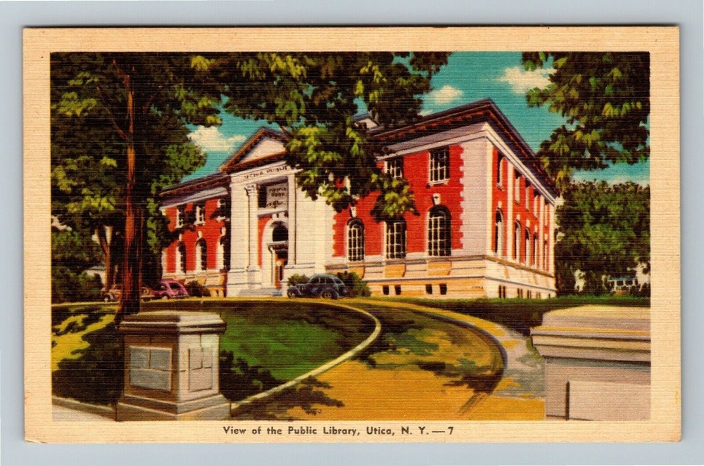 Utica NY-New York, View Of Public Library Vintage Souvenir Postcard