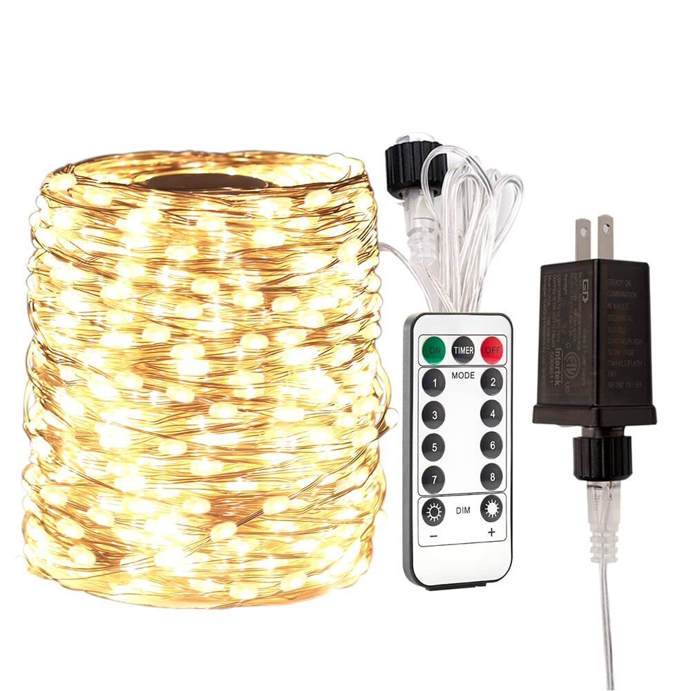 RESNICE 1000 LED Plug in Fairy Lights 328FT Long Bright Warm White String Lig...