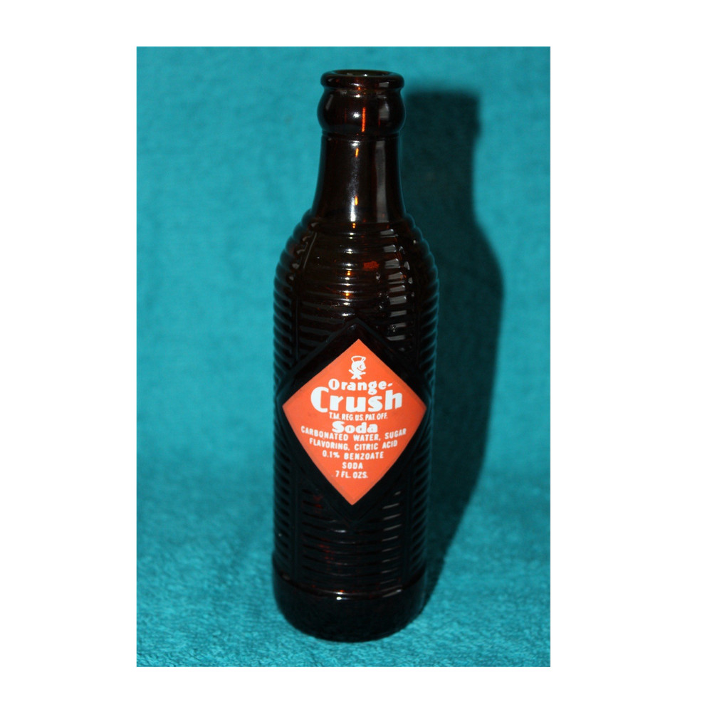 Orange Crush Brown Glass Ribbed Soda Bottle 7 oz Collectible Gadsden, Alabama