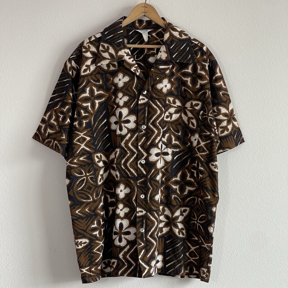 Vintage 60s Hawaiian Aloha Loop Collar All Cotton Pattern Print Shirt Size XL