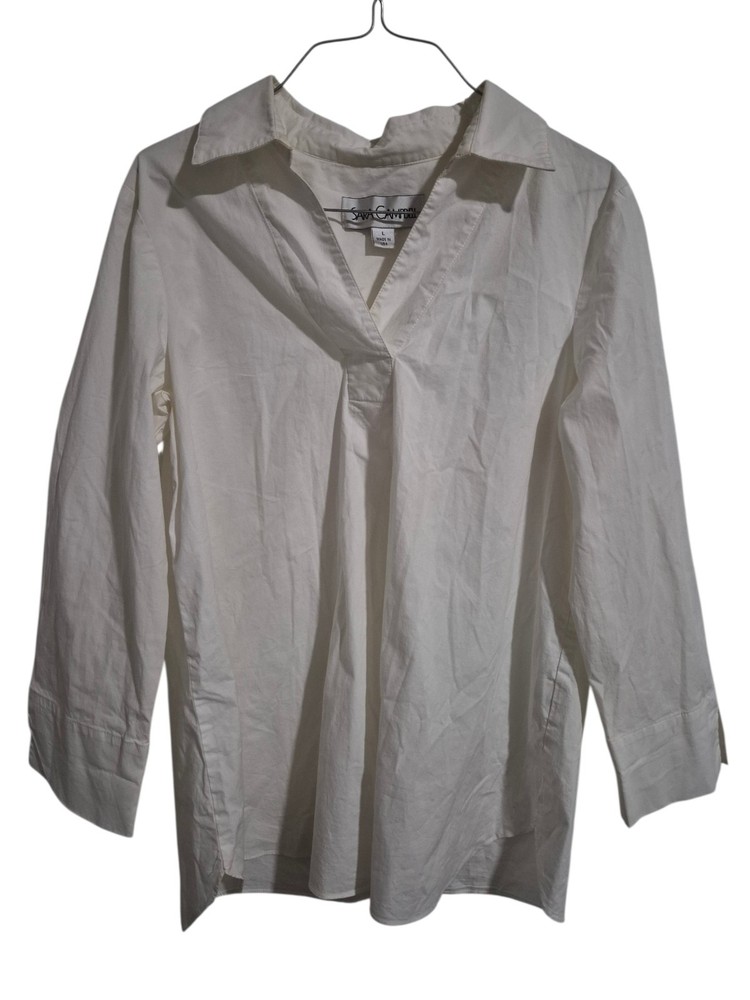 Sara Campbell Large Popover White Tunic Top USA Minimalist Preppy