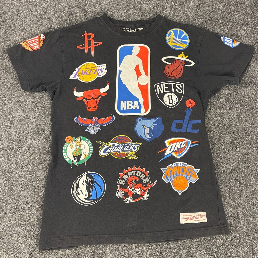 Mitchell & Ness NBA All Team Logos T Shirt Mens Medium Black Graphic Basketball