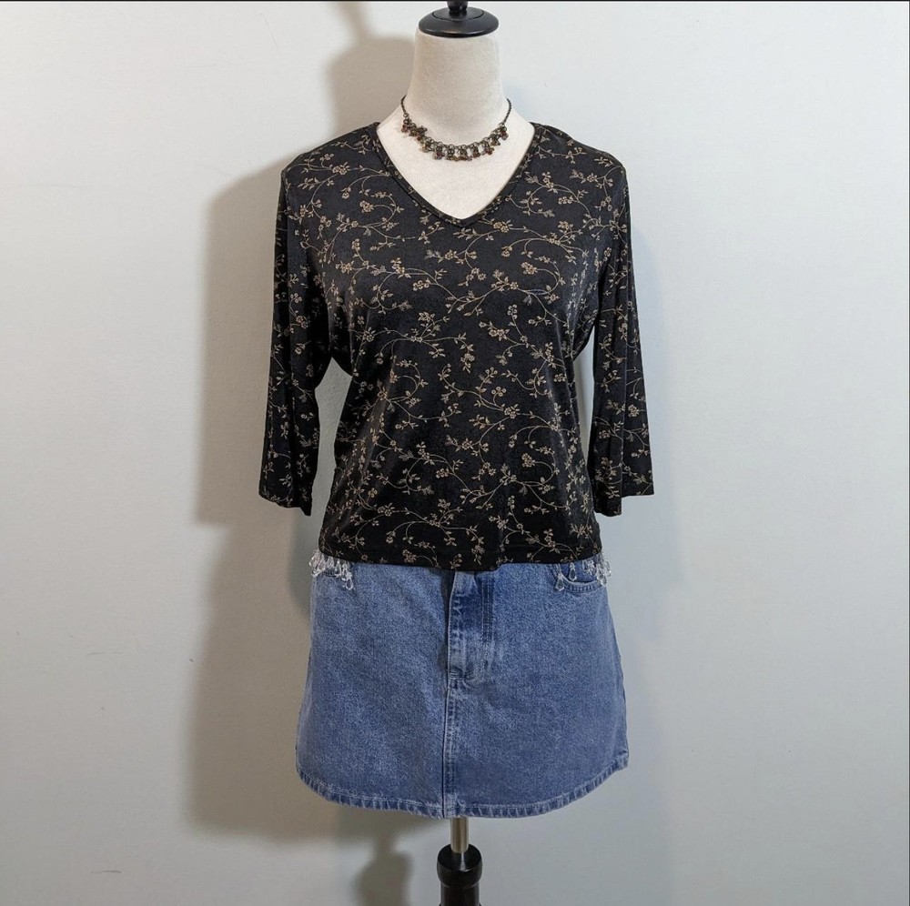 Y2k crop top Vintage y2k coquette boho black floral petite medium pullover...