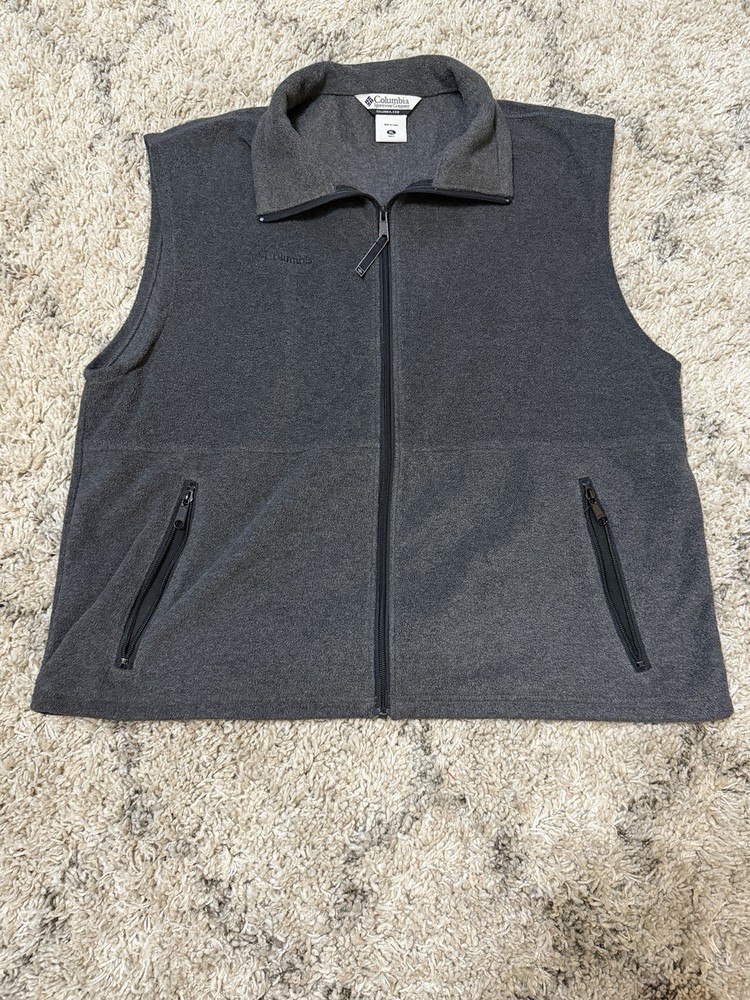 Columbia Men's Fleece Vest XL Sleeveless Full Zip Solid Gray Casual EUC