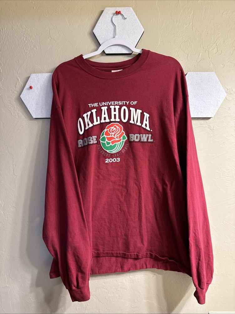 Vintage 2003 Oklahoma University OU Football Rose Bowl Long Sleeve T-shirt XL