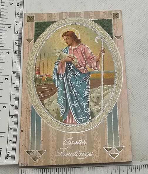 Antique Ephemera Postcard Posted 1912 Embossed Easter Franklin 1c stamp