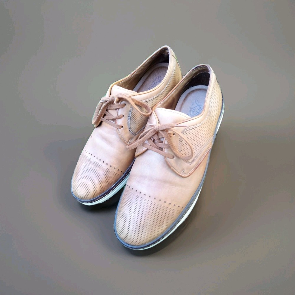 Men's Beige Leather Oxford Lace Up Casual Shoes Perforated Round Toe