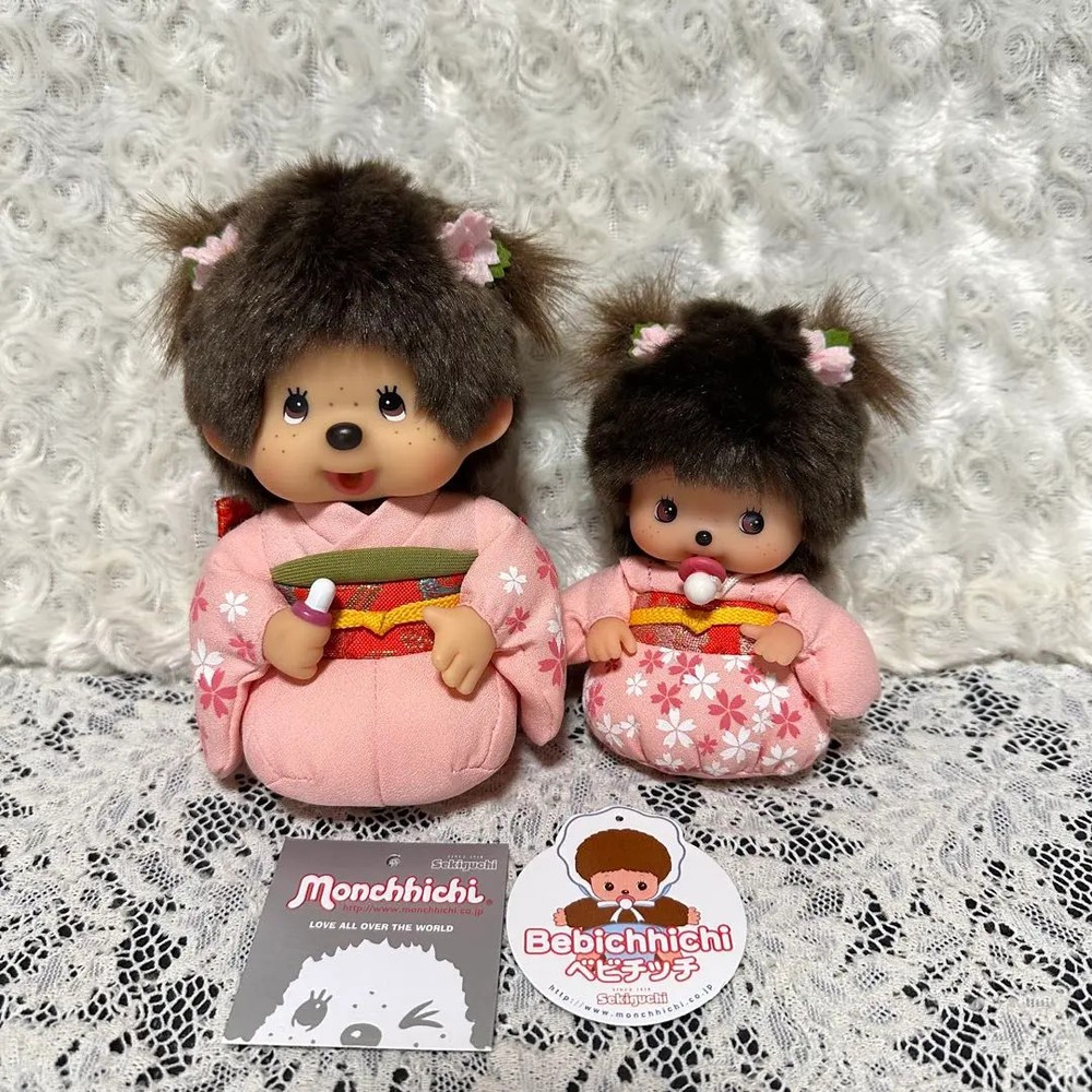 Sekiguchi Monchhichi Bebichhichi Sakura Kimono Plush Doll Japan USED FS