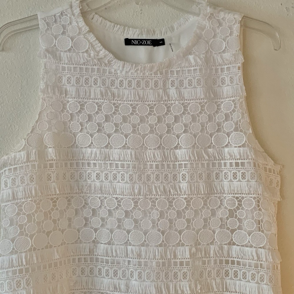 Nic + Zoe Women’s White Lace Tank Top Fringe Small Boho Cottagecore Coastal