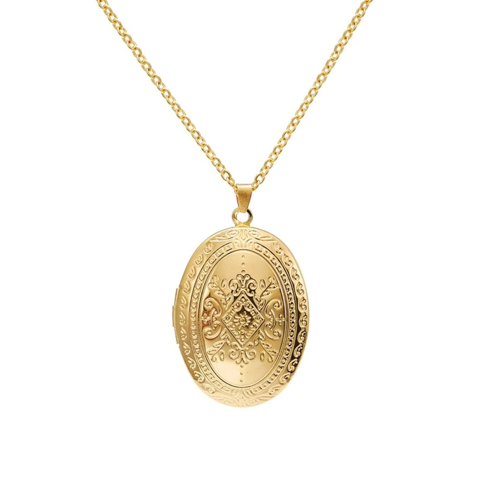 Vintage Engraved Flower Locket Picture Pendant Necklace Antique 1, Gold