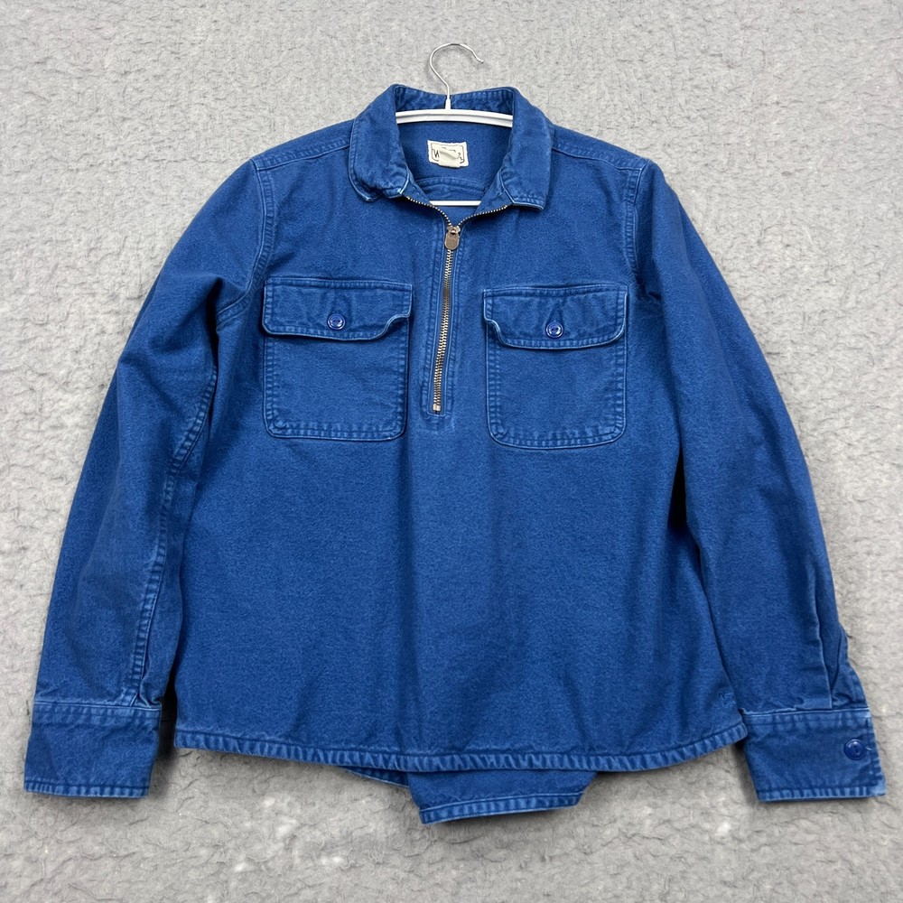 Woolrich Chamois Shirt Womens Medium Blue Half 1/4 Zip Long Sleeve Heavy Popover
