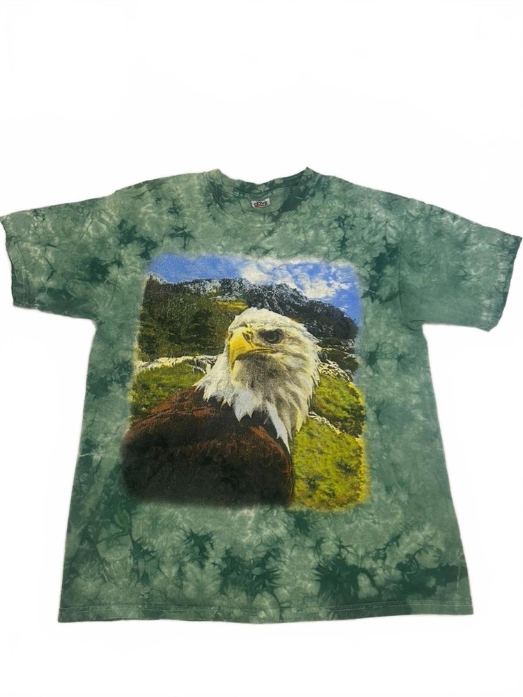 Eagle Print Green Tie Dye Mystic River Vintage Anvil T-shirt Size Medium M