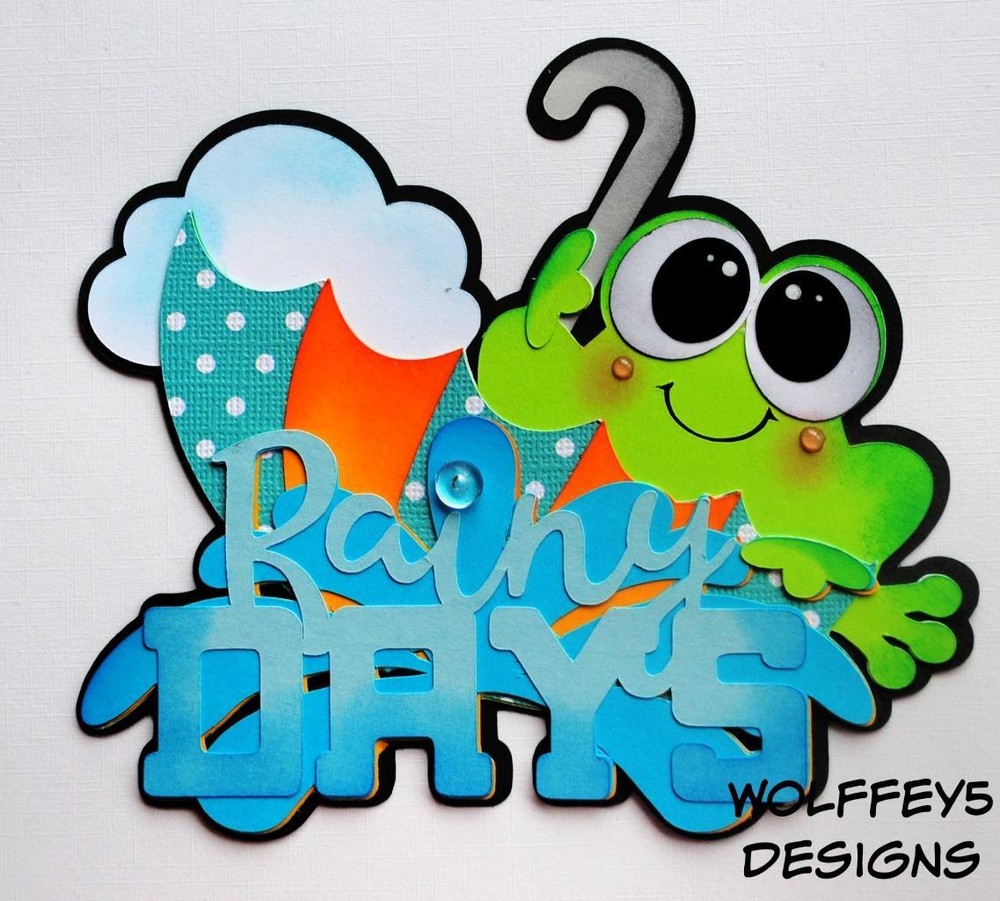 CRAFTECAFE RAINY DAY FROG KID TITLE premade paper piecing scrapbook diecut PIECE