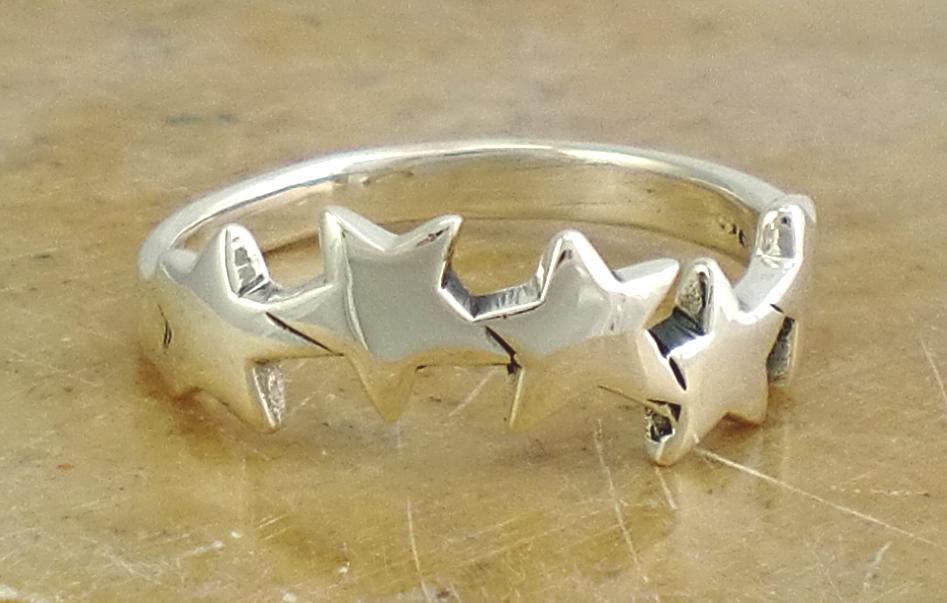 HIGH POLISH STERLING SILVER MULTI STAR BAND RING size 7  style# r0499