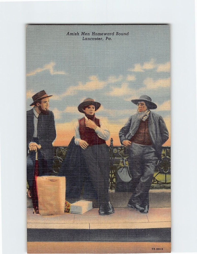 Postcard Amish Men Homeward Bound Lancaster Pennsylvania USA