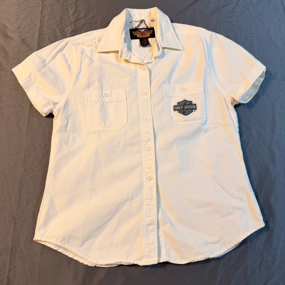 Harley-Davidson Women's White Short Sleeve Button Up