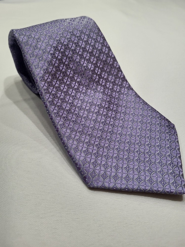 Pronto Uomo Silk Tie Purple Silver Geometric Men Necktie Long 58 x 4