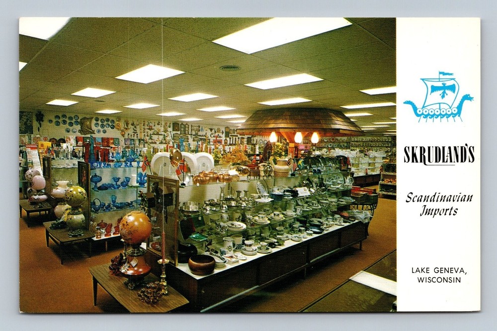 Skrudland's Scandinavian Imports Store Interior Postcard Lake Geneva WI