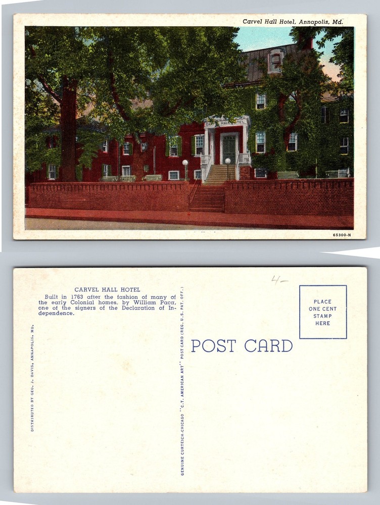 Annapolis, MD-Maryland Carvel Hall Hotel Historic Home Souvenir Vintage Postcard