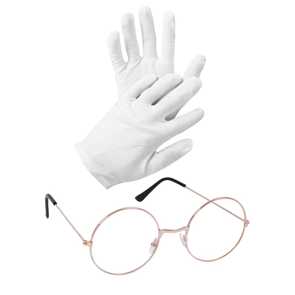 Santa Claus Round Retro Glasses w/White Gloves For Cosplay Costume Stage Props