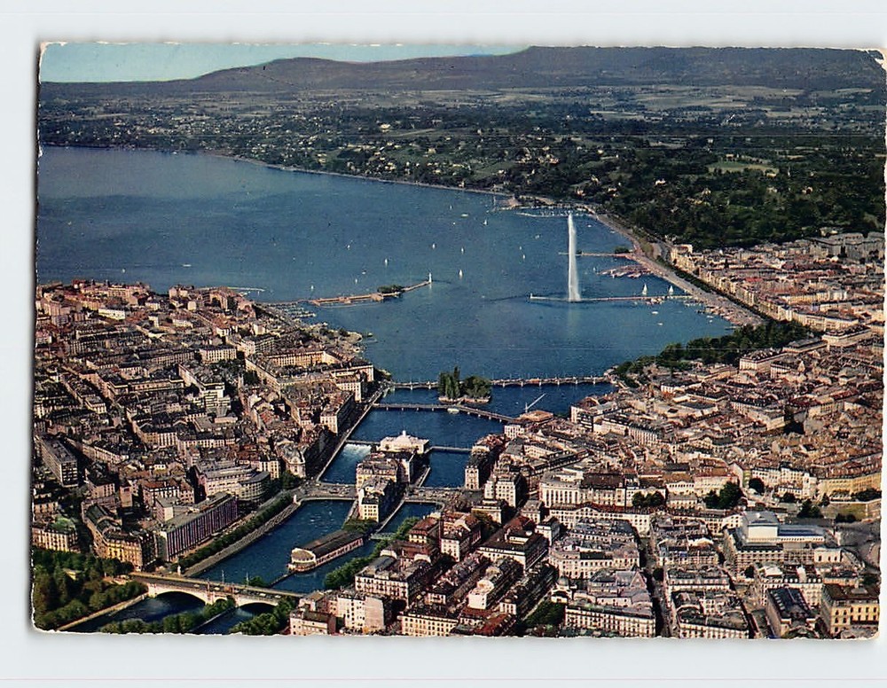 Postcard Aerial View of the City and the Harbor Geneva Switzerland